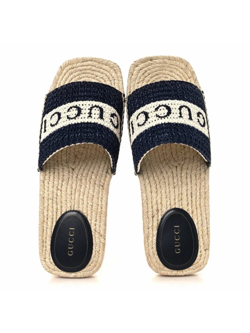NEW Macrochet Raffia Logo Flat Slide Espadrille Sandals 37.5 Blue Great White